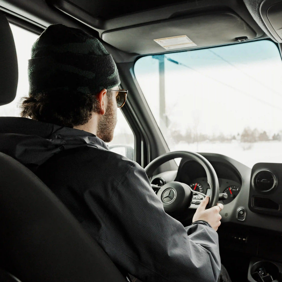 Person driving a Class B Van Sprinter in winter conditions